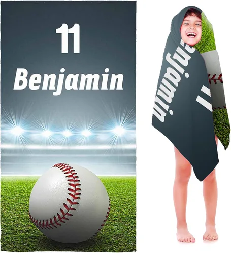 Miniatura 13 de Toalla de playa de béisbol personalizada para niños y niños, toalla de playa deportiva personalizada con nombre, número de equipo, regalos