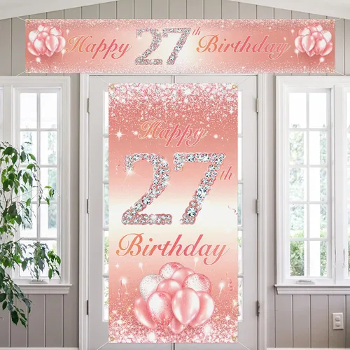 Miniatura 13 de Juego de carteles largos de feliz cumpleaños 10 para puerta, porche, decoración de cumpleaños de 10 años para niñas, suministros de fiesta