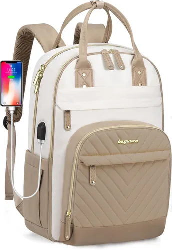 Miniatura 29 de Mochila para laptop para mujer, mochila de viaje de trabajo de 15.6 pulgadas con cargador USB, mochila universitaria impermeable, mochila