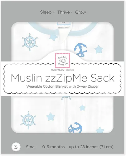Miniatura 8 de SwaddleDesigns Saco de dormir de muselina zzZipMe para bebé niño y niña, manta portátil con cremallera de 2 vías ¡Azul Ahoy!