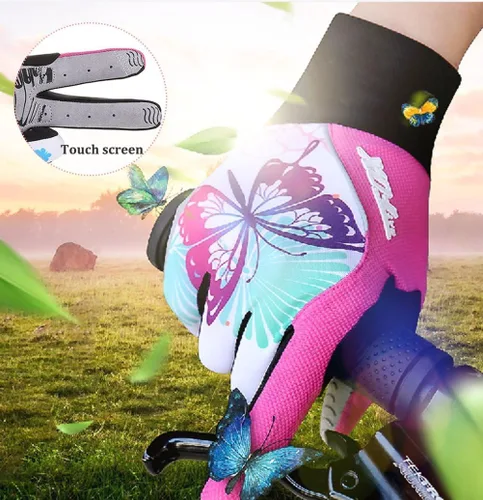 Miniatura 2 de DuShow Guantes de ciclismo para mujer, guantes de entrenamiento florales rosas para mujer, guantes de ciclismo de dedo completo, guantes