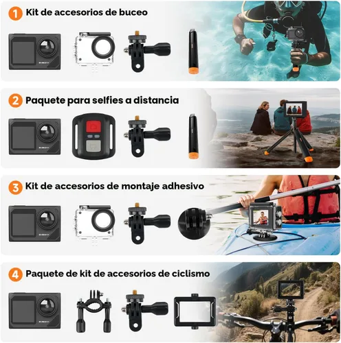 Miniatura 5 de SVBONY SVGo2 4K30FPS Cámara subacuática, EIS 2.0 doble pantalla táctil impermeable bajo el agua, zoom 50MP 5X, cámara de acción remota con palo