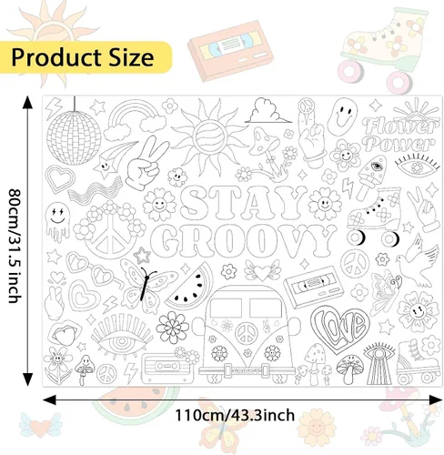 Miniatura 2 de Póster gigante para colorear para niños, con temática de Groovy, grande, grande, bohemio, hippie, libro de hojas para colorear para niños, escuela