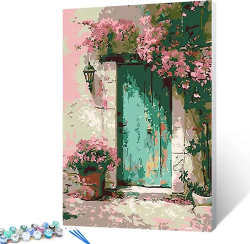 Miniatura 30 de Kits de pintura por números para adultos principiantes, pintura al óleo sobre lienzo de 16 x 20 pulgadas, lámpara de flores y óleo, pigmento 4-Art-06