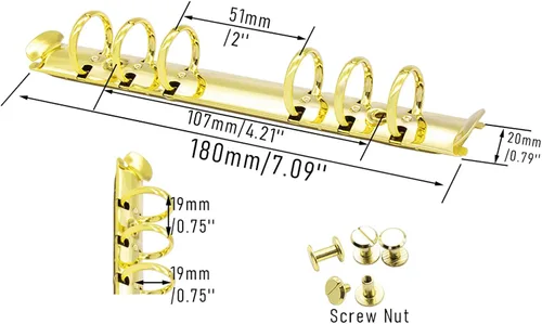 Miniatura 2 de 2 piezas de mecanismo de carpeta de 6 anillas A6, kit de reemplazo de mecanismo de cuaderno, clip dorado de metal, anilla redonda, encuadernación