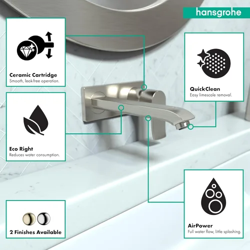 Miniatura 3 de hansgrohe Metris 31086821 - Grifo para lavabo de baño de 5 pulgadas de alto, fácil de instalar, 1 manija y 2 5 pulgadas de alto, níquel cepillado