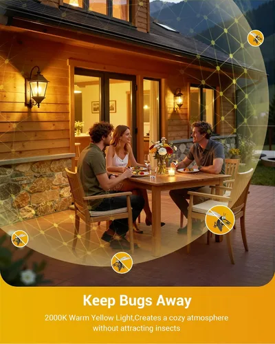 Miniatura 3 de DEWENWILS Bombilla LED A19 para exteriores del anochecer al amanecer, bombillas amarillas para exteriores, brillo ámbar de 2000 K, equivalente a 9 W