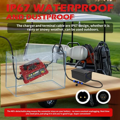 Miniatura 6 de Cargador de batería de litio de 36 V 1000 W 20 A para LiFePO4, impermeable IP67 con ventilador de refrigeración y cable de 16 pies, para carrito