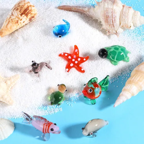 Miniatura 4 de 8 piezas de figuras de vidrio soplado a mano - Miniaturas de vidrio del océano: tortuga, tortuga marina, delfín, ballena, estrella de mar, foca, pez