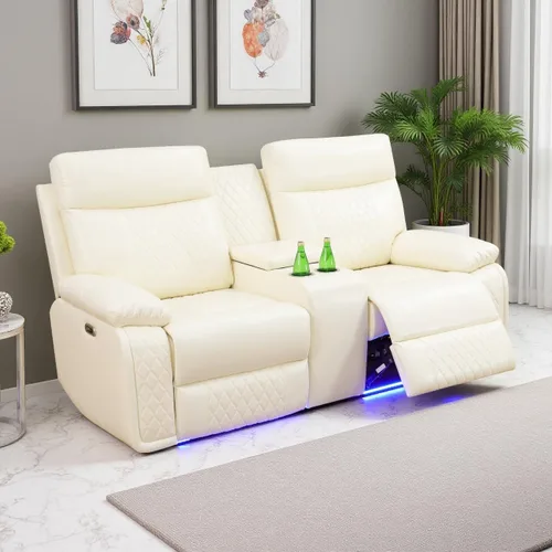 Miniatura 16 de Juego de Sofá Reclinable Eléctrico, Juego de Sofá y Sillón Reclinable de Cuero Negro, Juegos de Muebles de Sala de Estar, Sofá de Dos Plazas