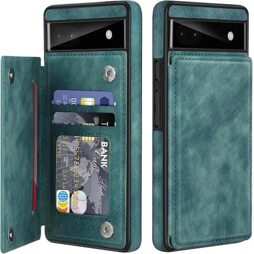 Miniatura 18 de Bizzib para Google Pixel 6A Funda de cuero tipo cartera con tarjetero, cubierta tipo libro con pata de pie, cierre magnético, funda protectora a