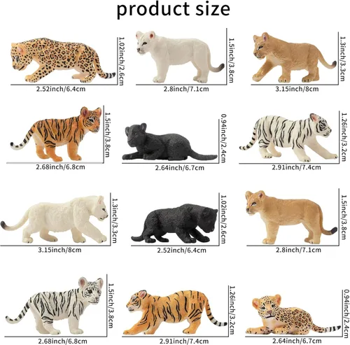 Miniatura 5 de Toymany 12 figuras de animales de safari, animales de zoológico de plástico para bebés muy realistas, conjunto de figuras de juguete de leones