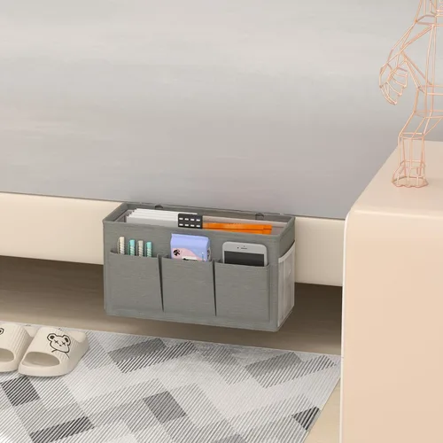 Miniatura 6 de Edudif Organizador de Cabecera de Doble Propósito, Caddy de Cama con 6 Bolsillos, Solución de Almacenamiento Versátil para Mesita de Noche, Portador