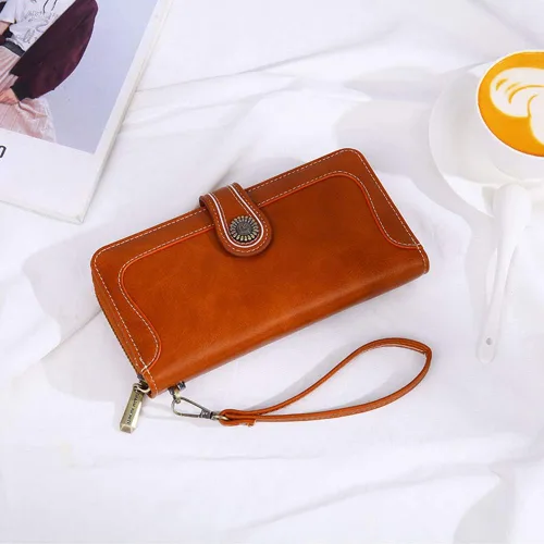 Miniatura 5 de Earnda Billetera para mujer tarjetero de cuero de gran capacidad para tarjetas de crédito RFID Marrón_008 Casual