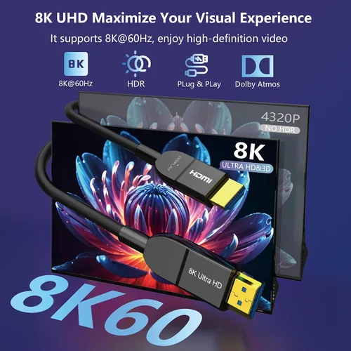 Miniatura 2 de Cable HDMI de fibra óptica 8K de 6 pies, cable HDMI 2.1 activo largo de 48 Gbps ultra alta velocidad 8K @60Hz 4K @120Hz HDR10 eARC 3D HDCP 2.3