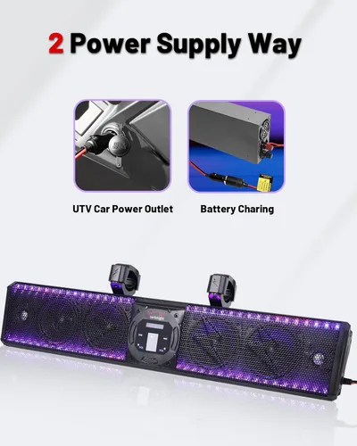 Miniatura 5 de StarknightMT Barra de sonido UTV de 26 pulgadas, TWS, altavoz Bluetooth, barra de sonido para carrito de golf, barra de sonido SxS impermeable