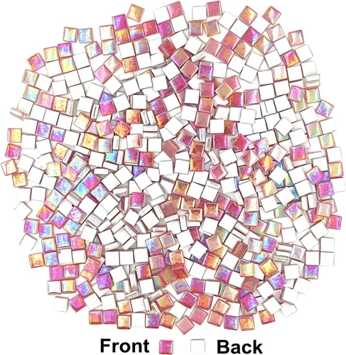 Miniatura 4 de Azulejos de mosaico de cristal cuadrados de 1.1 libras, azulejos de mosaico de vidrio iridiscentes para manualidades, piezas de mosaico, Fucsia