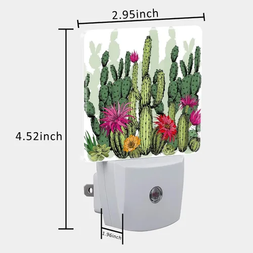 Miniatura 5 de Luz nocturna verde de suculentas y plantas de cactus enchufable a la pared con sensor de atardecer a amanecer, bonita luz nocturna para niños