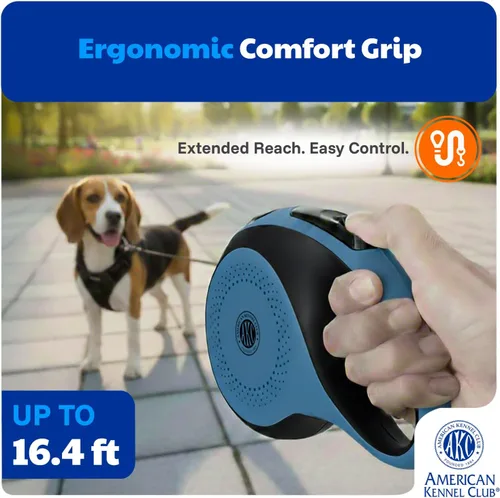 Miniatura 3 de American Kennel Club Correa retráctil resistente para perro, 16.4 pies, sin enredos, agarre ergonómico, freno de una mano, para perros medianos