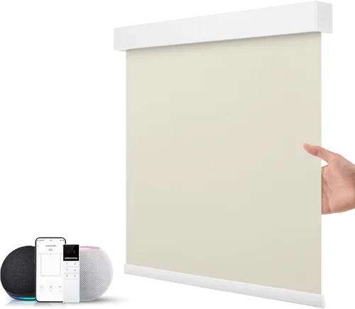 Miniatura 26 de ZSTARR Persiana inteligente motorizada para ventana con control remoto, persiana enrollable opaca automática tamaño personalizable, con cenefa, Beige