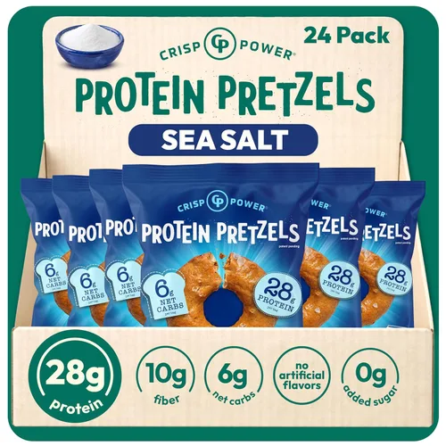 Miniatura 15 de CRISP POWER Pretzels de proteína, paquete variado con sal marina, sésamo y todo, hasta 0.99 oz de proteína, aperitivo alto en proteínas, aperitivos