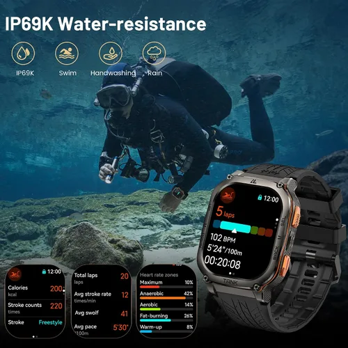 Miniatura 6 de AMAZTIM Reloj inteligente militar con GPS, 6 posicionamiento/brújula satélite, cuerpo de acero inoxidable, impermeable, batería extragrande de 480