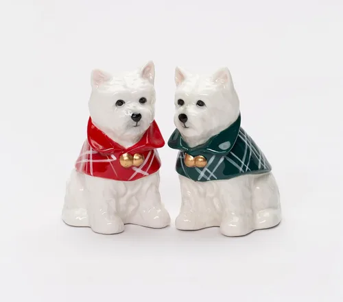 Miniatura 8 de Juego de salero y pimentero para perros Westie West Highland Terrier de porcelana fina, 3-3/8 pulgadas de alto