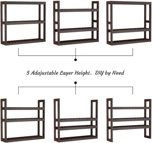 Miniatura 5 de Estante Domax de bambú para baño, 3 niveles de montaje en pared, multifuncional, capa ajustable, de pie, para colocar por encima del inodoro, Marrón