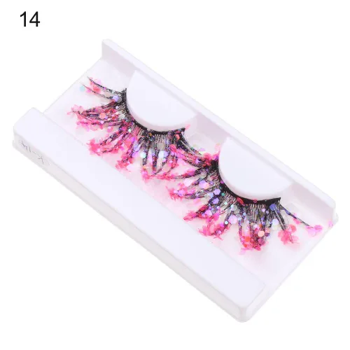 Miniatura 5 de 2 pares de pestañas luminosas con purpurina 3D de color Cosplay Anime pestañas con lentejuelas, pestañas dramáticas exageradas de 0.98 pulgadas