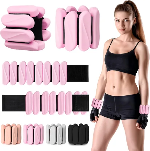 Pesas de muñeca, paquete de 2 pesas de muñeca y tobillo portátiles para mujeres y hombres, pesas ajustables para brazo y pierna, brazaletes de Rosa