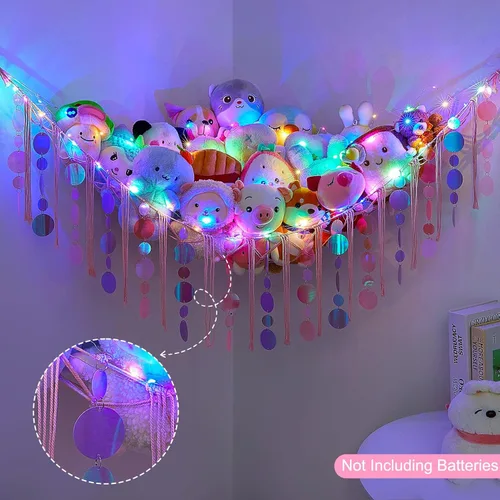 Miniatura 5 de FIOBEE Hamaca de Red para Animales de Peluche Organizador de Almacenamiento de Juguetes con Luz LED, Almacenamiento de Animales de Peluche