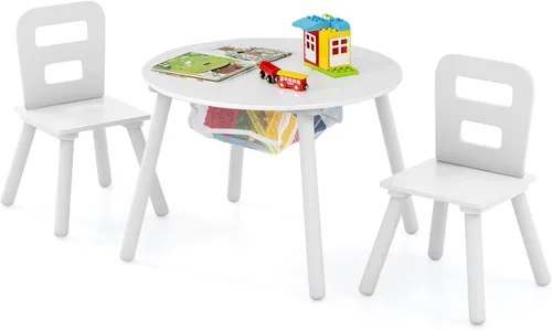 Miniatura 11 de Costzon Juego de mesa y silla para niños, mesa de actividades de madera con almacenamiento de malla central, muebles para niños y niñas, ideal