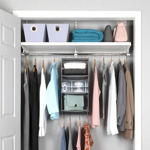 Miniatura 7 de HOLDN' STORAGE Organizador colgante de armario con barra de ropa, estantes colgantes de 3 estantes resistentes para ropa, suéteres y zapatos, unidad