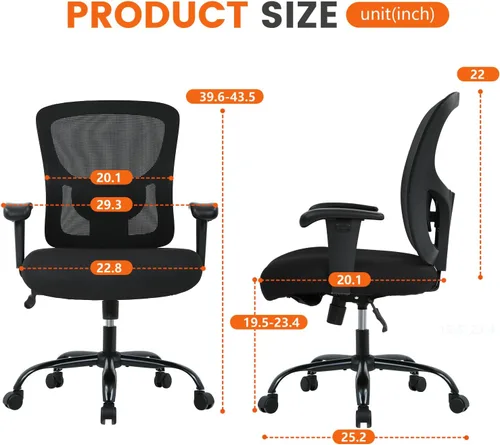 Miniatura 3 de Silla de oficina grande y alta, asiento ancho de 400 libras, silla de computadora con soporte lumbar, brazos ajustables, silla giratoria de malla
