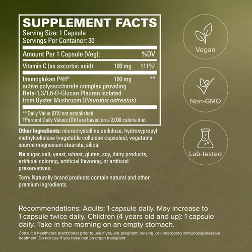 Miniatura 5 de Terry Naturally PleuraMax - Suplemento de salud respiratoria superior - Procedente de hongos ostra - Incluye vitamina C para apoyo inmunológico