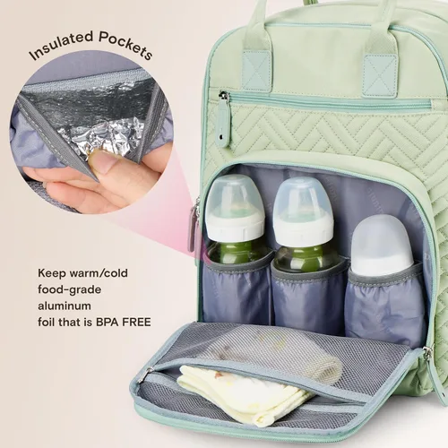 Miniatura 4 de iniuniu Mochila para pañales, kit 4 en 1, bolsas de bebé unisex grandes para niños y niñas, mochila de viaje impermeable con bolsa para pañales