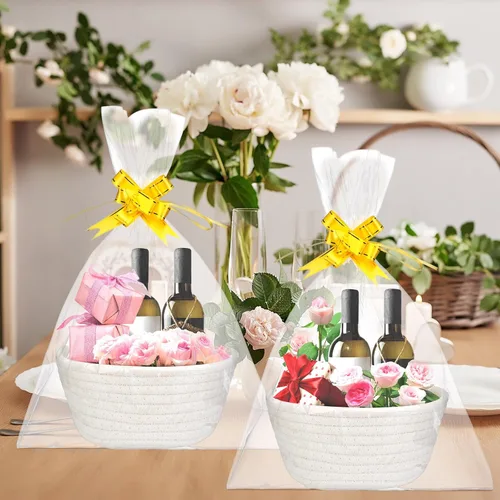 Miniatura 3 de Tatuo Paquete de 6 canastas tejidas pequeñas con bolsas de regalo y cintas, cestas de regalo vacías de cuerda de algodón para graduación