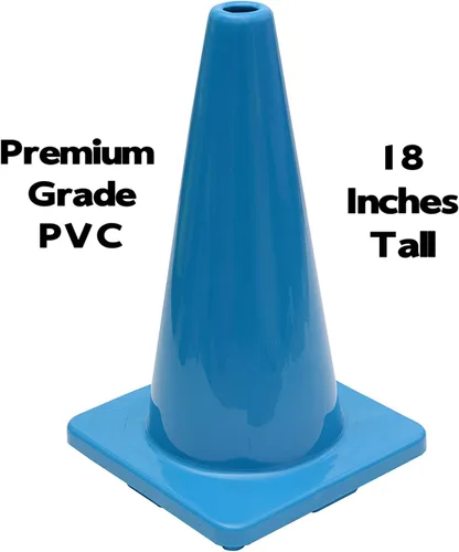 Miniatura 2 de Juego de 6 conos de seguridad de tráfico de PVC de 18 pulgadas con base negra (6 conos, azul) - Sin collar reflectante
