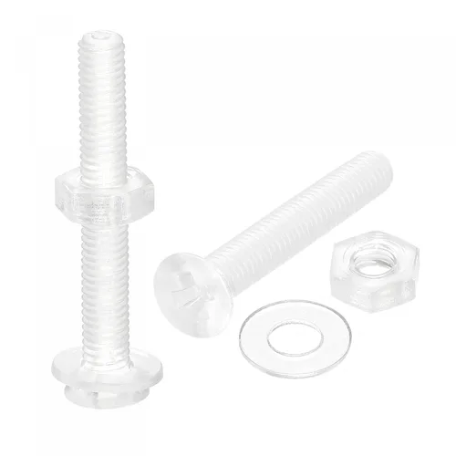 Miniatura 10 de uxcell Tornillos de máquina Phillips de plástico M4 x 0.787 in con tuercas y arandelas planas, pernos de máquina de cabeza plana de PC