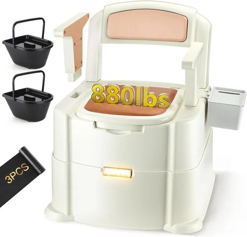 Miniatura 9 de Cómoda de noche de alta resistencia de 500 libras, silla portátil 3 en 1 para ancianos y adultos, inodoro nocturno con luz de movimiento, silla