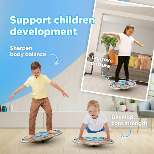 Miniatura 5 de Tabla de Equilibrio de Madera para Niños, Tabla Tambaleante para Equilibrio, Soporte de Tabla de Equilibrio para Niños Pequeños, Tablas