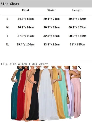 Miniatura 5 de Ekaliy - Enterizo sexi de verano para mujer, de chifón, con escote halter, sin mangas, pantalón largo de pierna ancha, enterizo de fiesta