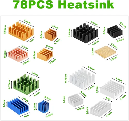 Miniatura 2 de 78 unidades de disipador de calor Raspberry Pi 4b, disipador de calor de aluminio Raspberry Pi con cinta adhesiva conductora térmica para Raspberry