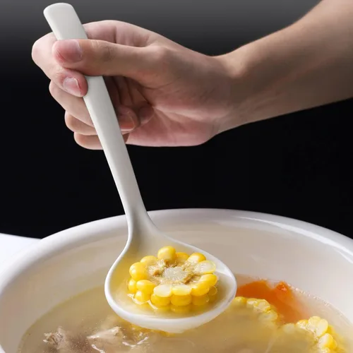 Miniatura 7 de Juego de 2 cucharones de cerámica con cucharón grande para sopa con espumadera, cucharones ranurados, cucharones de cocina, cucharas coladoras