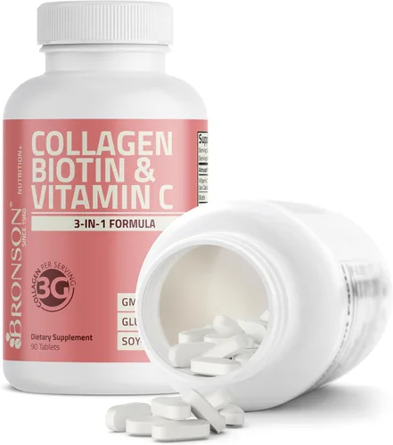 Miniatura 6 de Bronson Péptidos de colágeno 3000mg (por porción) con biotina y vitamina C - para el apoyo del cabello, la piel y las uñas, sin OGM, 90 tabletas