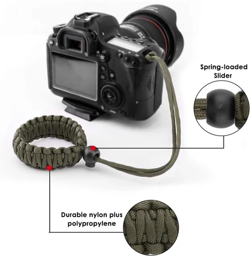 Miniatura 3 de MoKo Correa trenzada de nailon Paracord para videocámara/binoculares/Nikon/Canon/Sony/SLR/DSLR cámara digital negro + verde militar