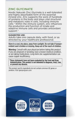 Miniatura 6 de Nordic Naturals Glicinato de zinc - 60 cápsulas - 20 mg de glicinato de zinc altamente absorbible - Bienestar óptimo - Sin OMG, sin gluten, vegano