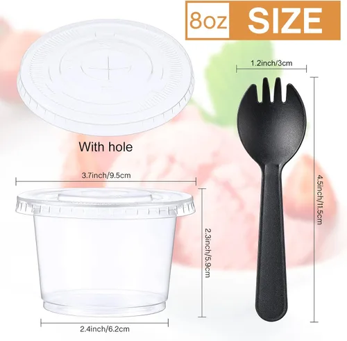 Miniatura 3 de Suclain 100 juegos de tazas transparentes de postre de 8 onzas con tapas y tenedores, vasos desechables de plástico para parfait yogur con tapas