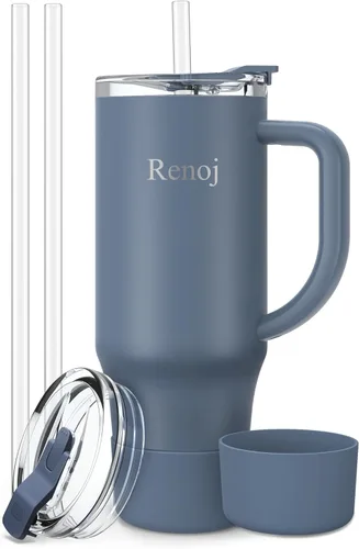 Miniatura 22 de Renoj FlexSlide White - Taza aislada 100% resistente a derrames, para café helado y bebidas calientes, se adapta al portavasos del automóvil, regalo
