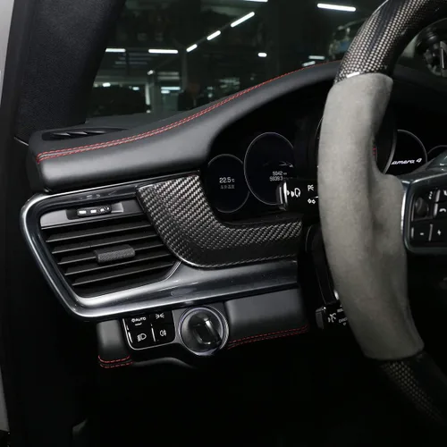 Miniatura 4 de YIWANG Cubierta de panel de decoración de consola central de fibra de carbono 100% real, 3 piezas para Porsche Panamera 2017-2020, accesorios